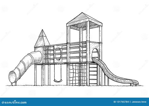 Playground Illustration Drawing Engraving Ink Line Art Vector