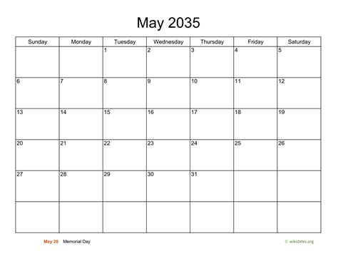 Basic Calendar For May 2035
