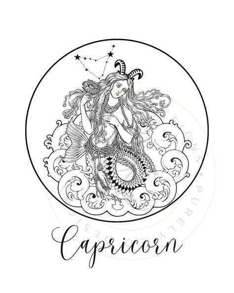 Capricorn Zodiac Printable Coloring Page Wall Art Adult Etsy Canada