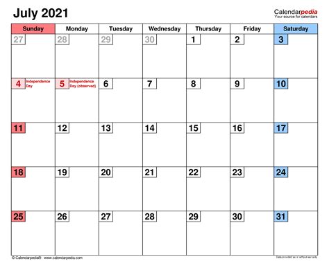 Bioterrorism/disaster education & awareness month. July 2021 - calendar templates for Word, Excel and PDF