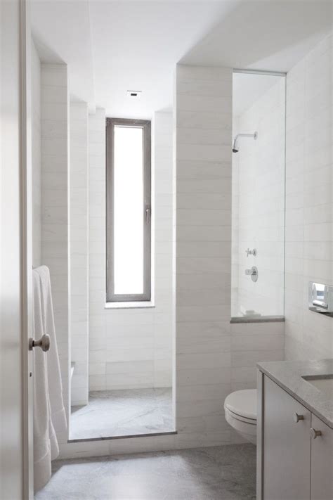 Narrow Bathroom With Narrow Window Overlooking Shower Window In Shower Small Bathroom With