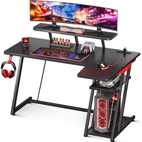 Buy Motpk Gaming Desk L Shaped Small Corner Desk With Storage Shelf Power Outlets Computer