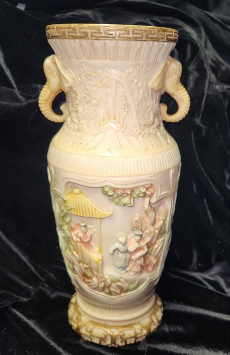 Norleans Made In Italy Asian Carved Vases Elephant Handles Decor Ebay