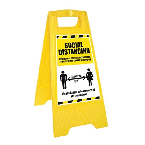Warning Social Distancing Please Wait Here Yellow Free Standing