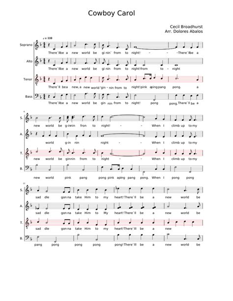 Cowboy Carol Sheet Music For Soprano Alto Tenor Bass Voice Choral