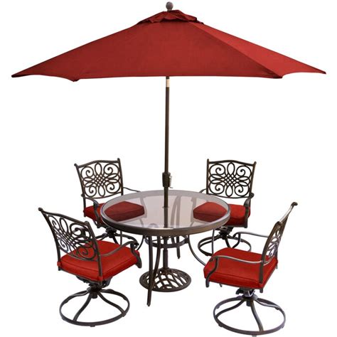 Hanover Traditions 5 Piece Bronze Frame Patio Set With Red Cushions In