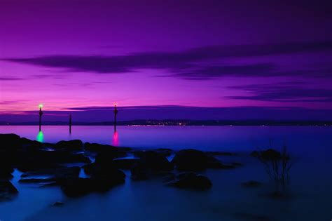1080p Free Download Lilac Purple Sunset Over The Sea Lilac Purple