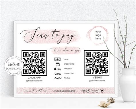 Editable Scan To Pay Card Qr Code Sign Template Business Etsy In 2022