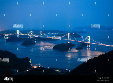 Kurushima Kaikyo Bridge At Night Stock Photo Alamy