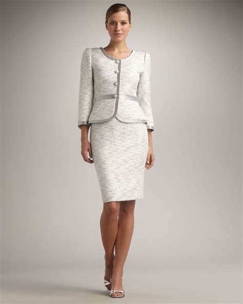Tahari White Silver Trimmed Skirtsuit Lyst Suits For Women