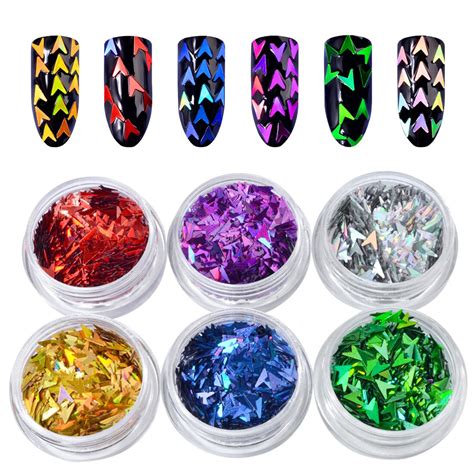 Laser Glitter Flash Ultra Thin Spangles 6 Pcs Holographic Nail Sequins