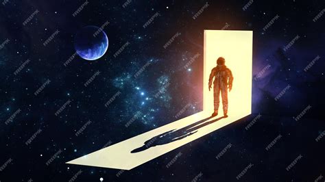 Premium Photo Astronaut Cosmonaut Stands In Doorway From Light Into