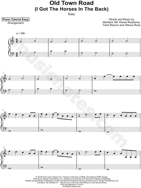 Piano Tutorial Easy Old Town Road Easy Sheet Music Piano Solo In