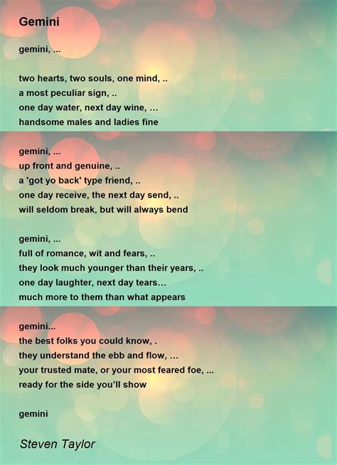 Gemini Gemini Poem By Steven Taylor