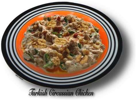 TURKISH CIRCASSIAN CHICKEN WITH PAPRIKA WITH WALNUT SAUCE A Turkish chicken served cold in ...