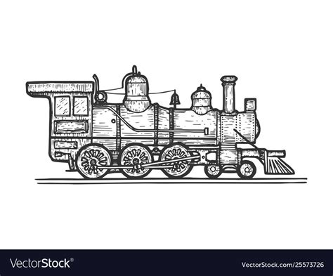 Old Steam Locomotive Transport Sketch Engraving Vector Image