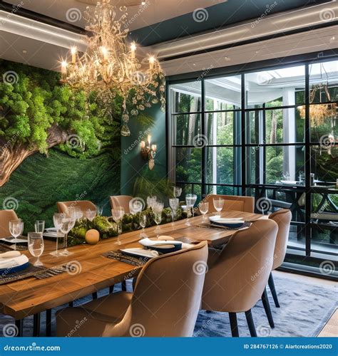 An Enchanted Forest Dining Room With Tree Trunk Dining Table Leafy