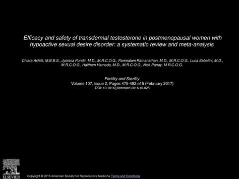 Efficacy And Safety Of Transdermal Testosterone In Postmenopausal Women