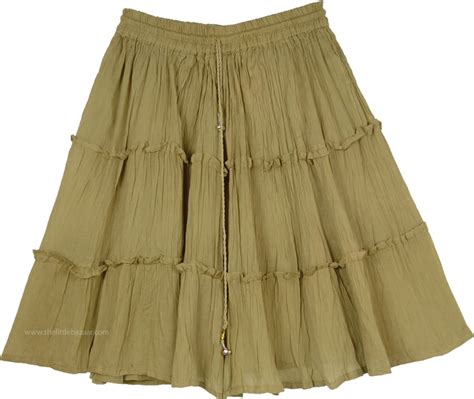 Dusty Olive Green Tiered Cotton Short Skirt Short Skirts Green