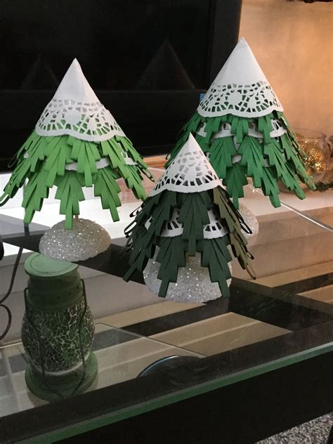 Quilled Paper And Doily Christmas Trees Table Decorations Christmas