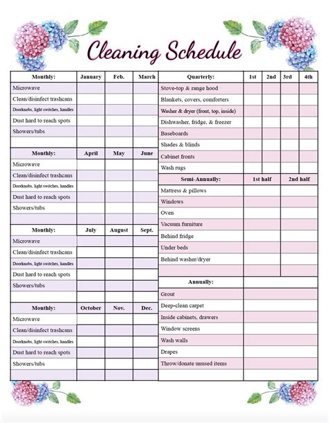 Free Printable Cleaning Schedule Weekly And Deep Cleaning