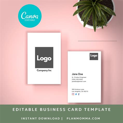 Vertical Business Card Instant Download Printable Canva Etsy