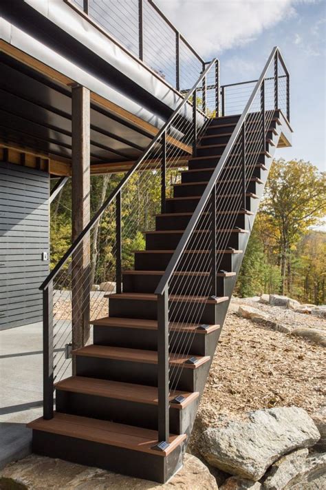 Composite Stair Treads With Black Railing Outdoor Stairs Staircase