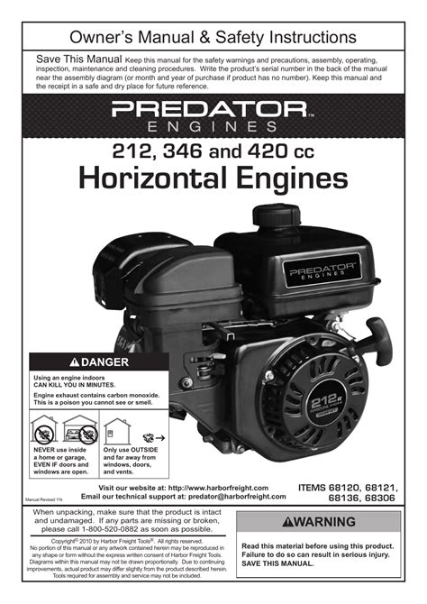 Harbor Freight Tools Predator Engines 212 User Manual 32 Pages Also