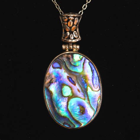 sterling silver large abalone pendant necklace with decorative bail quiet west