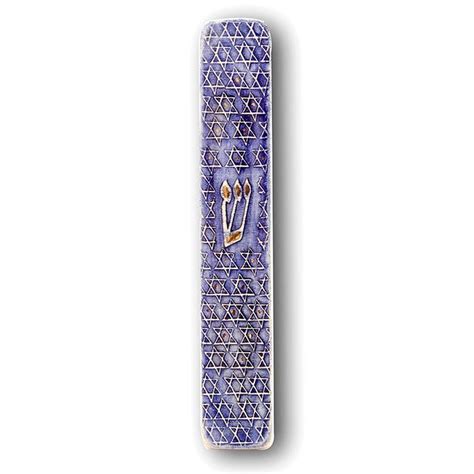Buy Ceramic And Gold Mezuzah With Blue Star Of David By Art In Clay