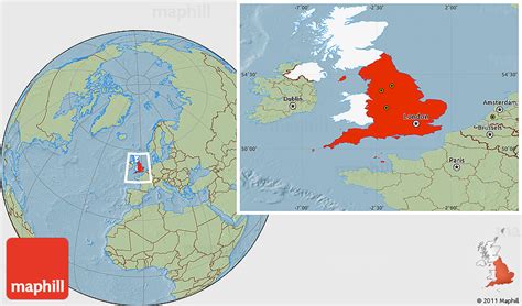 England Highlighted On World Map Physical Location Ma