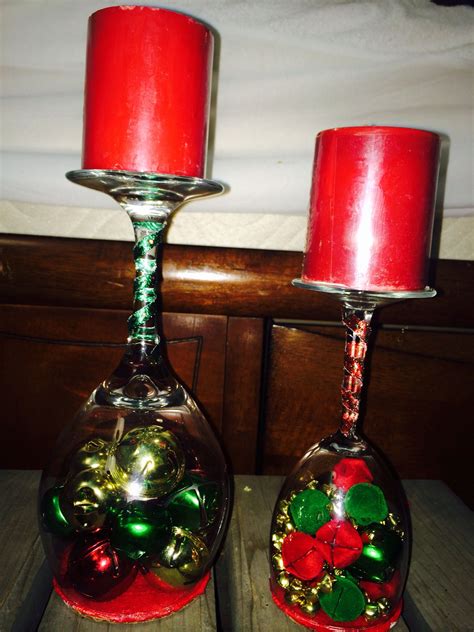 Wine Glass Christmas Candle Holders With Bells Inside For Mom And