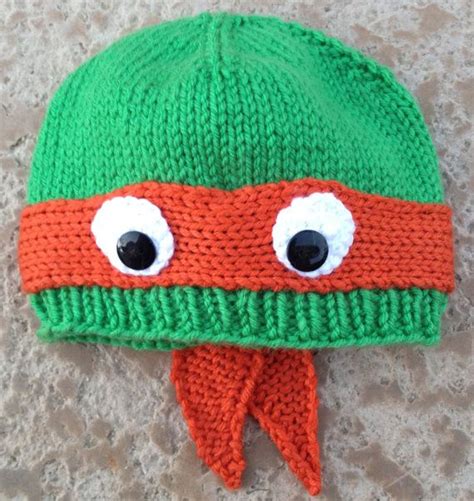 Hand Knit Teenage Mutant Ninja Turtle Hat With Ribbed Or Rolled Bottom