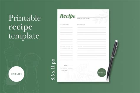 Recipe Template Editable And Printable 85x11 Pouces Etsy