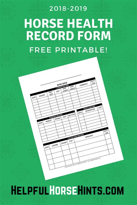 Horse Health Record Form Free Printable Helpful Horse Hints