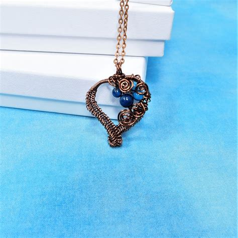 Rustic Copper Heart Necklace Woven Wire Wrapped Heart Pendant