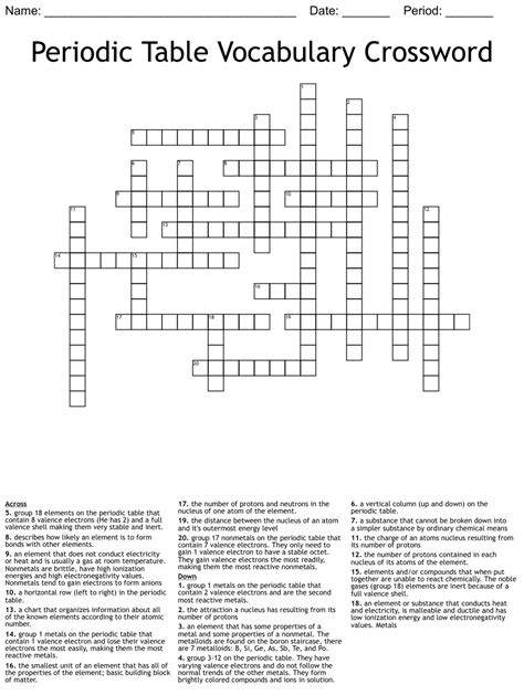 Atomic Structure And The Periodic Table Word Search Answers