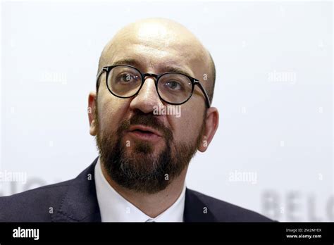 Belgian Prime Minister Charles Michel Pictured During A Press