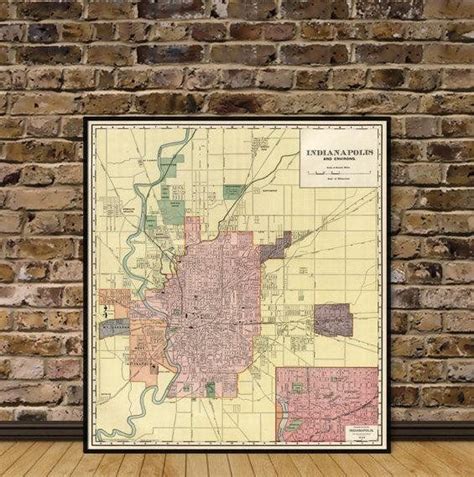Vintage Map Of Indianapolis Old Map Of Indianapolis Fine Print On