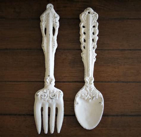 fork and spoon wall art antique white or pick color large etsy