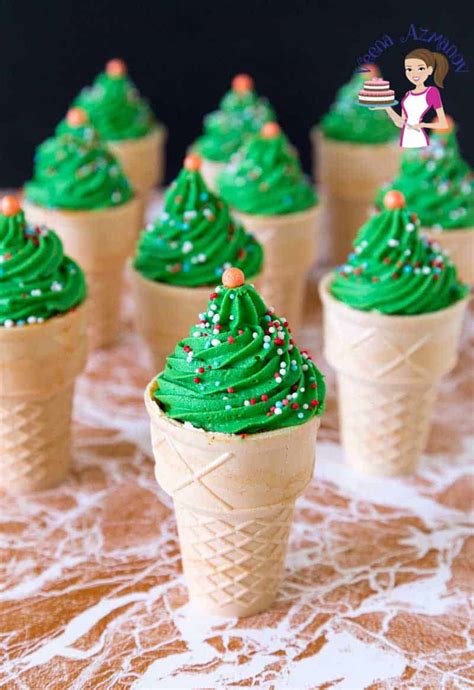 Ice Cream Cone Christmas Tree Cupcakes Veena Azmanov