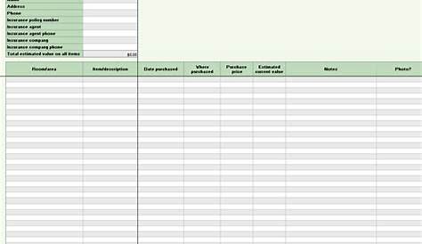 home contents inventory worksheet