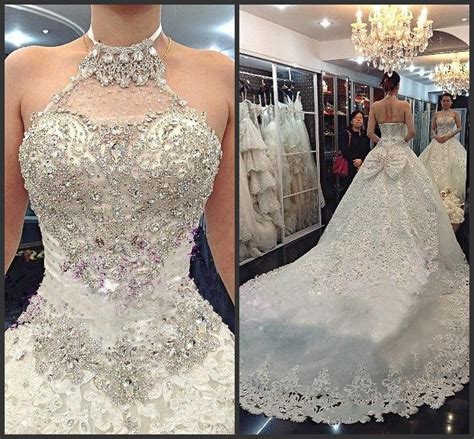 2015 Hot Sales Bling Bling Wedding Dresses Halter Neckline Diamond