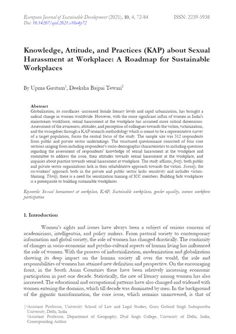 Pdf Knowledge Attitude And Practices Kap About Sexual Harassment At Workplace A Roadmap