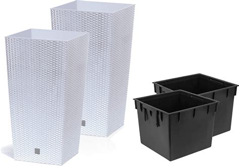 Set Of 2 Tall Square Plastic Rattan Indooroutdoor Planters Pot