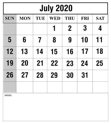 July Printable Calendar 2020 Best Printable Calendar