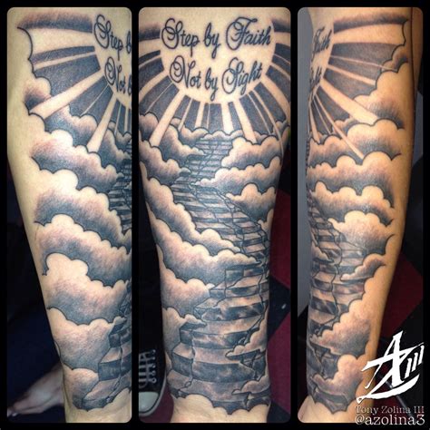 Stairway staircase heaven rose lake tattoo unique art. Stairway to heaven on forearm | Heaven tattoos, Tricep ...