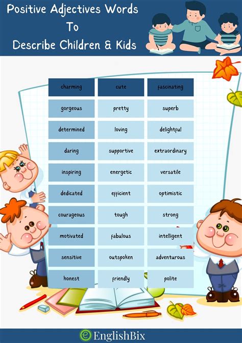 Positive Adjectives Words To Describe Children And Kids Englishbix