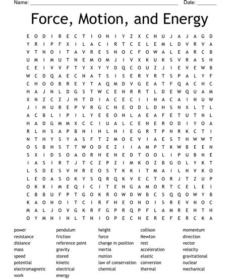 Force Motion And Energy Word Search Wordmint