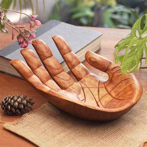 Signed Handcarved Wood Hand Sculpture From Bali Praise And Gratitude Novica